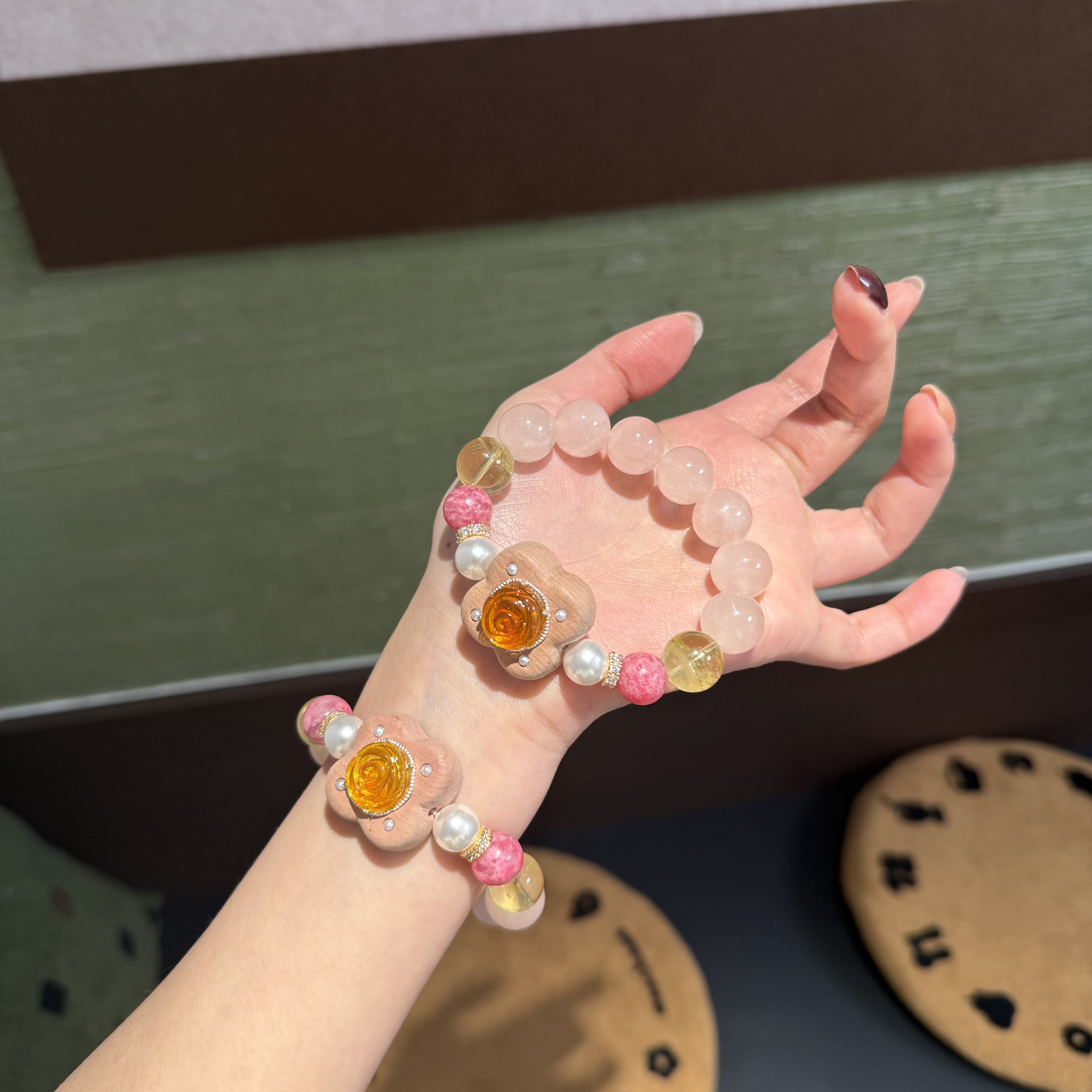 YC*溏心玫瑰*蜜蜡玫瑰西柚粉晶蔷薇辉石手串 多样性发其一