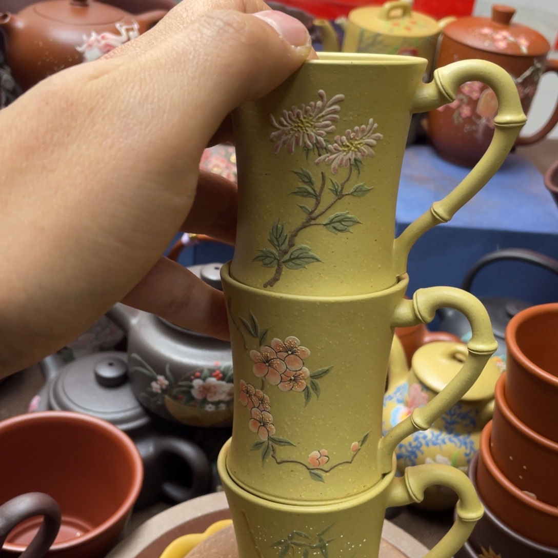 快***6茶杯红泥紫砂主人杯4件套