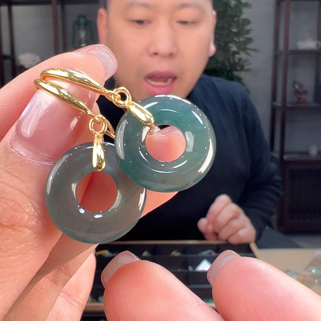 翡翠耳饰银S925镶嵌耳环50