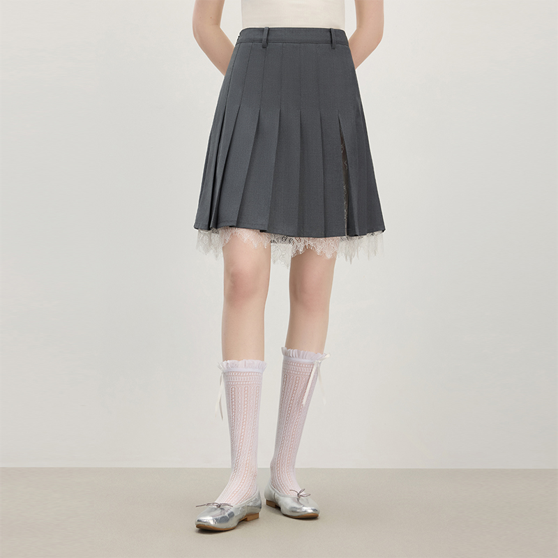 范思蓝恩天才少女蕾丝高腰百褶半身裙夏季甜辣A字短裙25FS12632