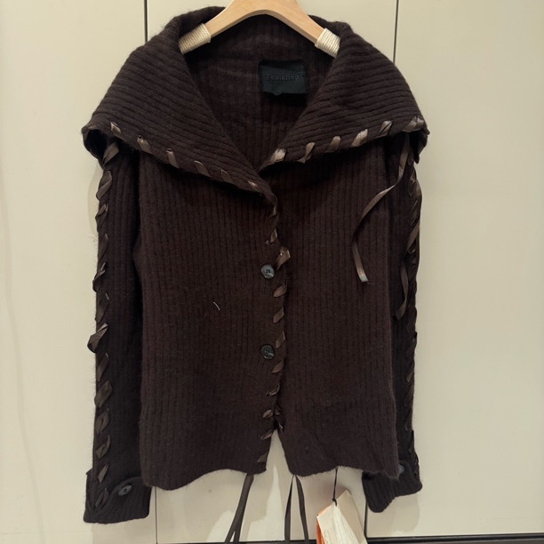 JiuMi秋冬新款海军领飘带宽松针织开衫毛衣外套