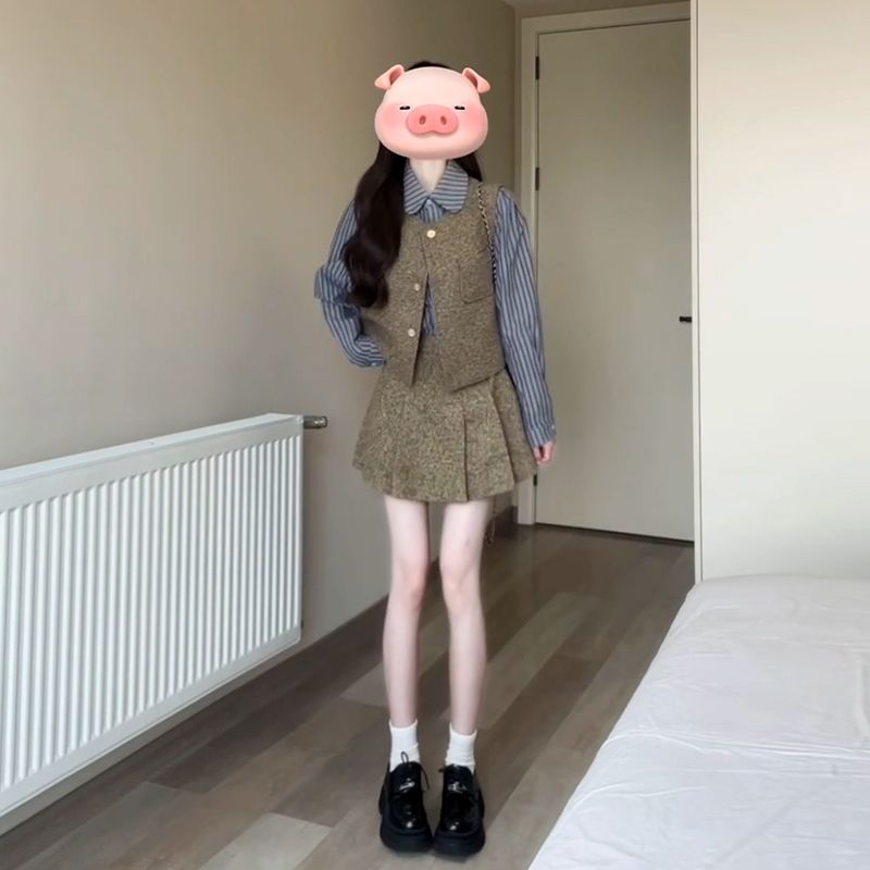 小香学院风套装连衣裙子女2025新款早初春季小个子盐系穿搭三件套