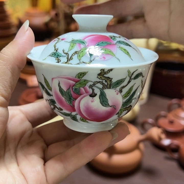 【闪购商品】U****猫手工寿桃盖碗大约120c