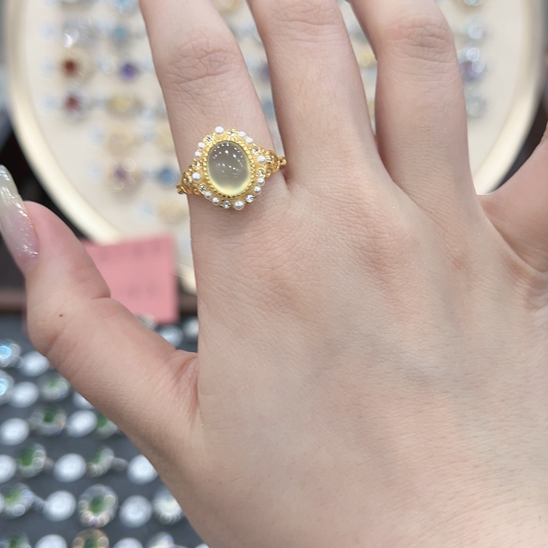 蛇纹石玉戒指银S925镶嵌萝*岚