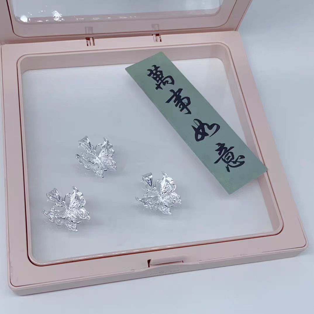 吊坠足银 双层蝴蝶吊坠七夕