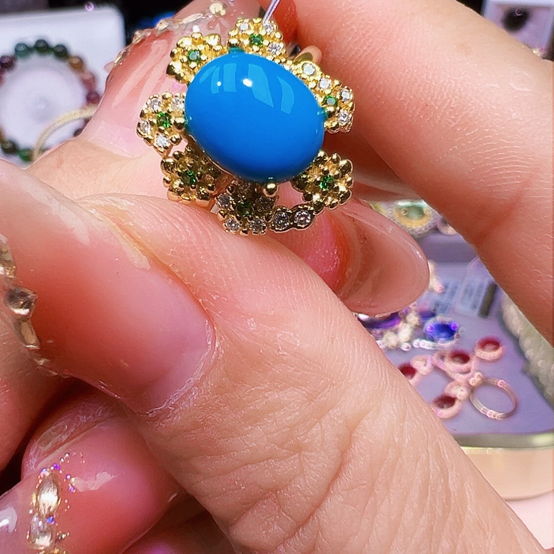 绿松石银S925镶嵌戒指