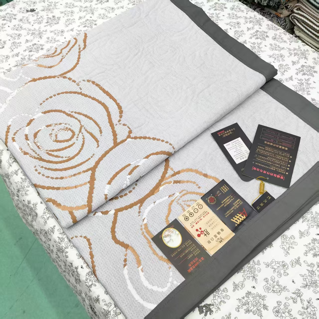 【提花纱布软凉席】<印记牡丹-灰>2X2.3m<±5cm>双人透气凉爽