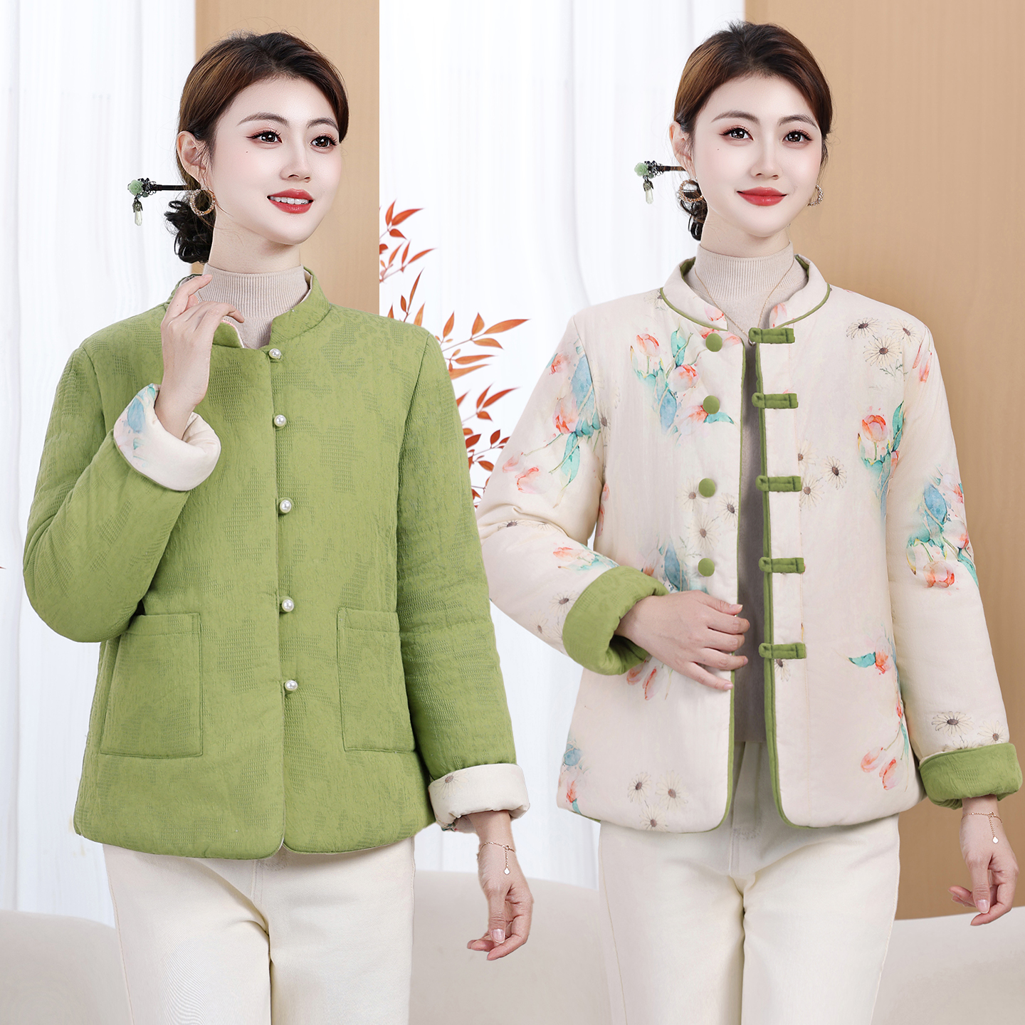 两面穿棉服冬季新款大码妈妈装夹棉保暖花棉袄中式立领唐装外套