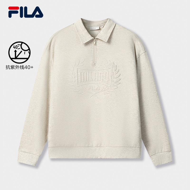 【米兰高定设计】Fila/斐乐男款翻领半拉链休闲长袖卫衣F11M535207F