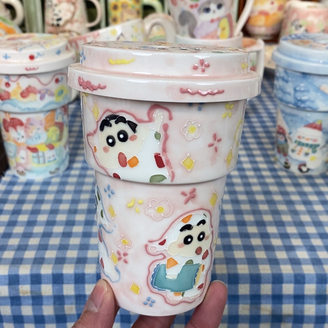 瓷片蜡笔小新吸管杯微瑕