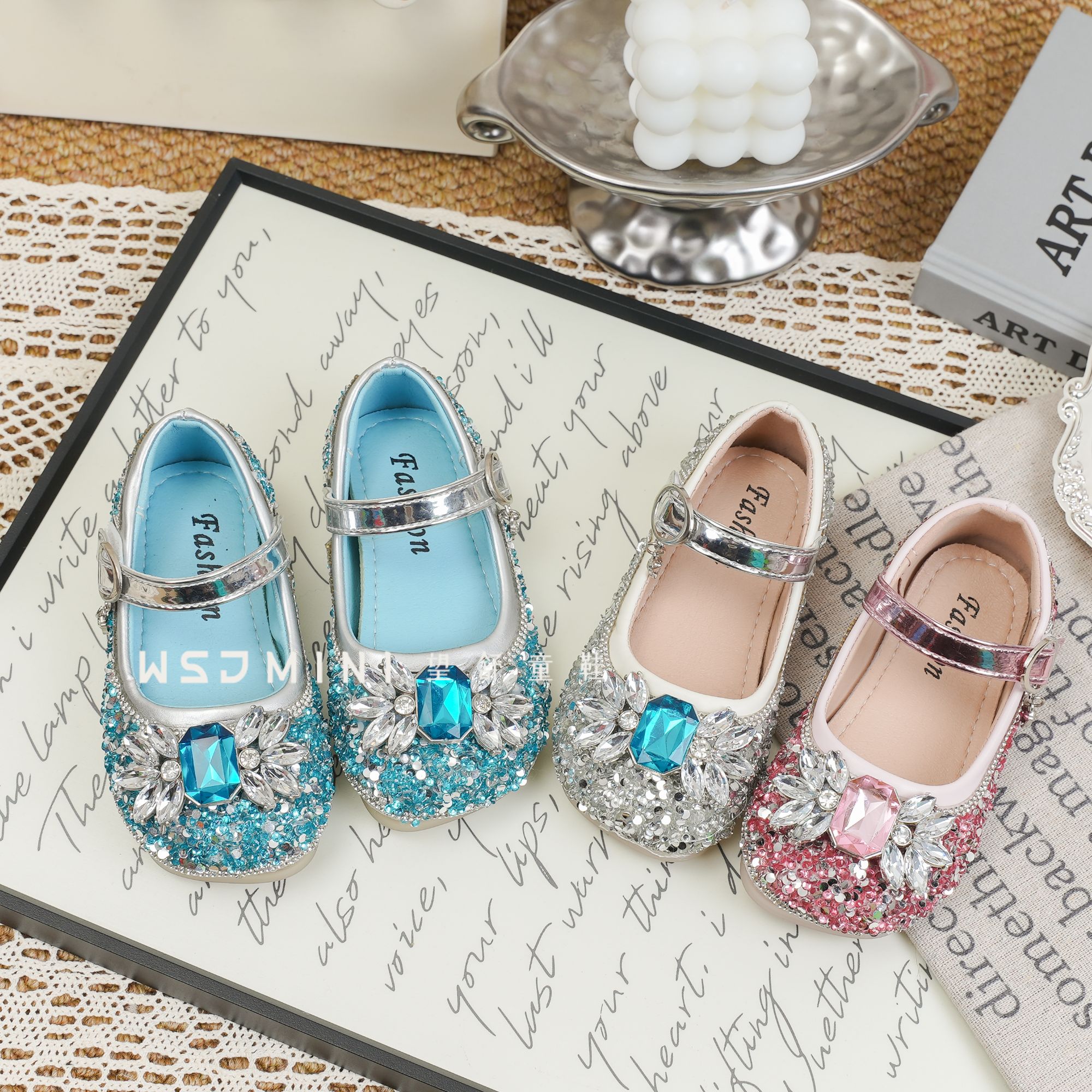 望舒家2025女童春秋艾莎水晶鞋小女孩公主鞋水钻软底皮鞋单鞋1029
