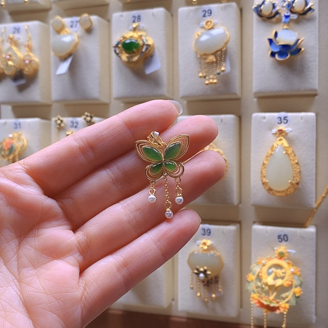 和田玉颈饰银S925镶嵌