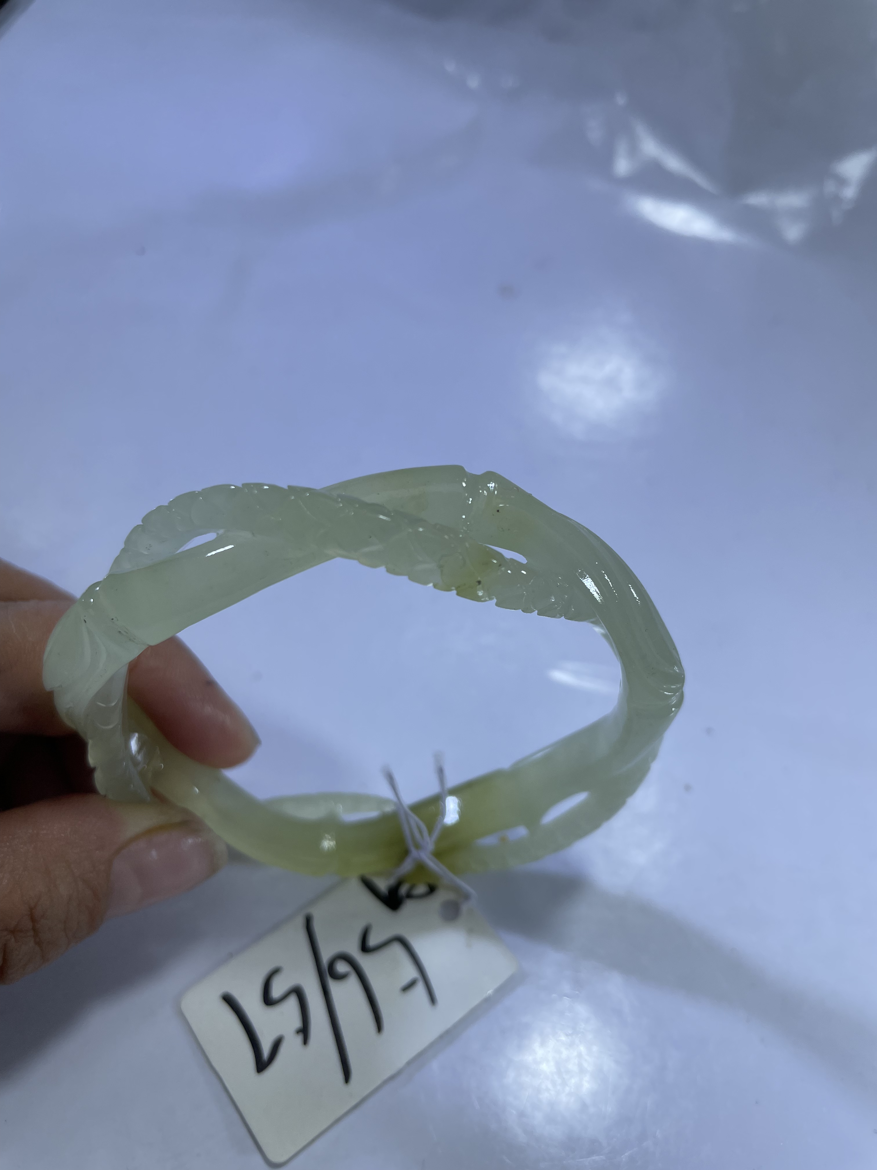 岫玉糯冰料蛇盘竹节，蛇护主56.57口径189号