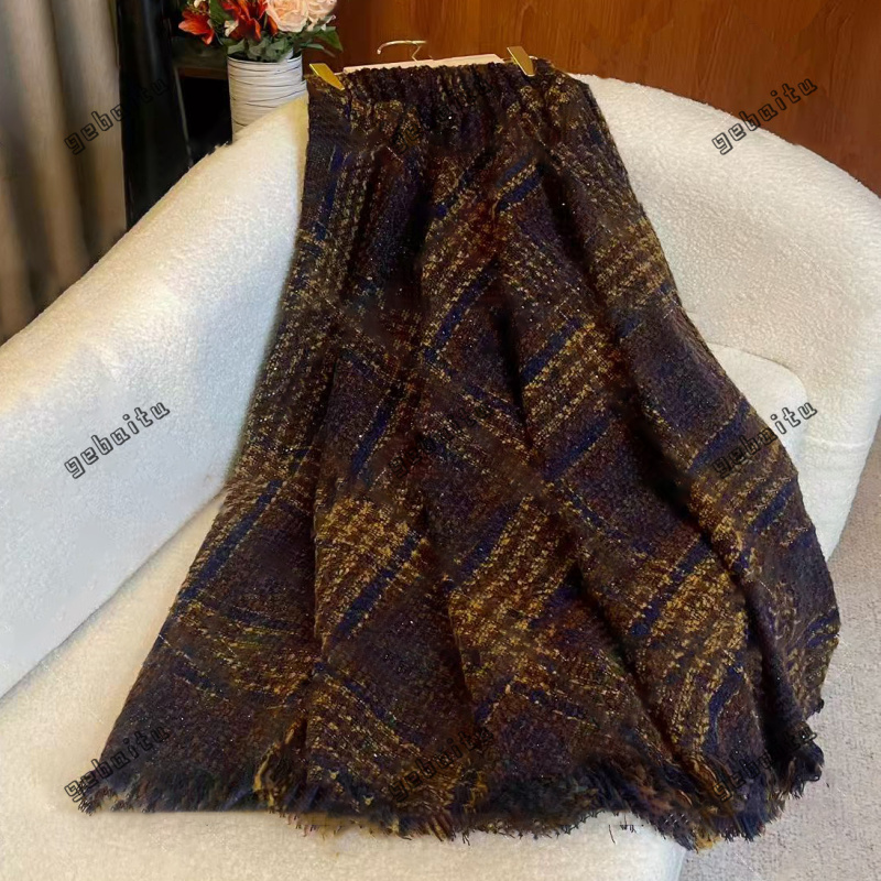 【GG专属】2025秋冬款复古格纹毛呢厚款半身裙松紧腰通勤百搭D8426