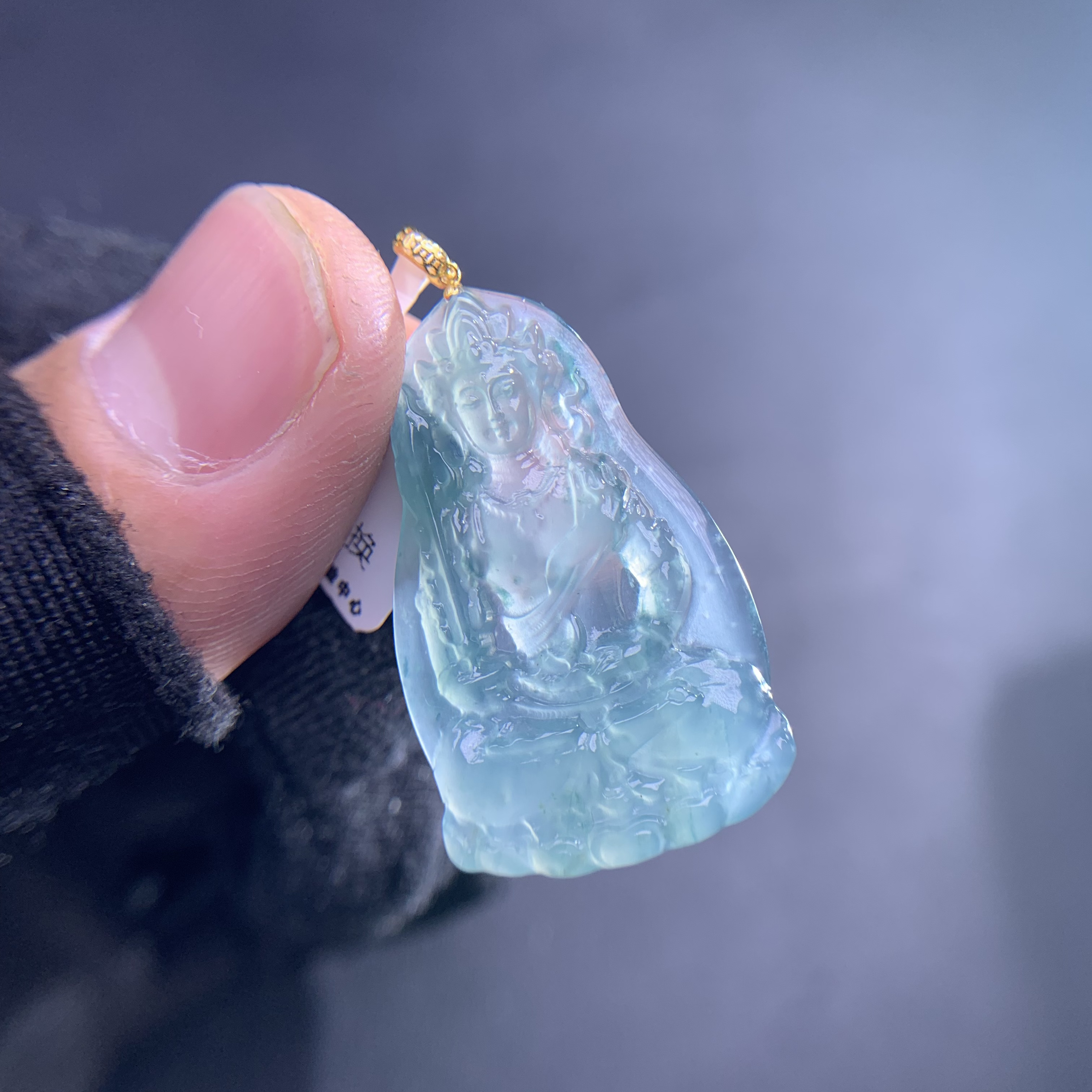 天然A货翡翠18K金镶嵌虚空藏753139时尚气质女款吊坠挂坠精雕