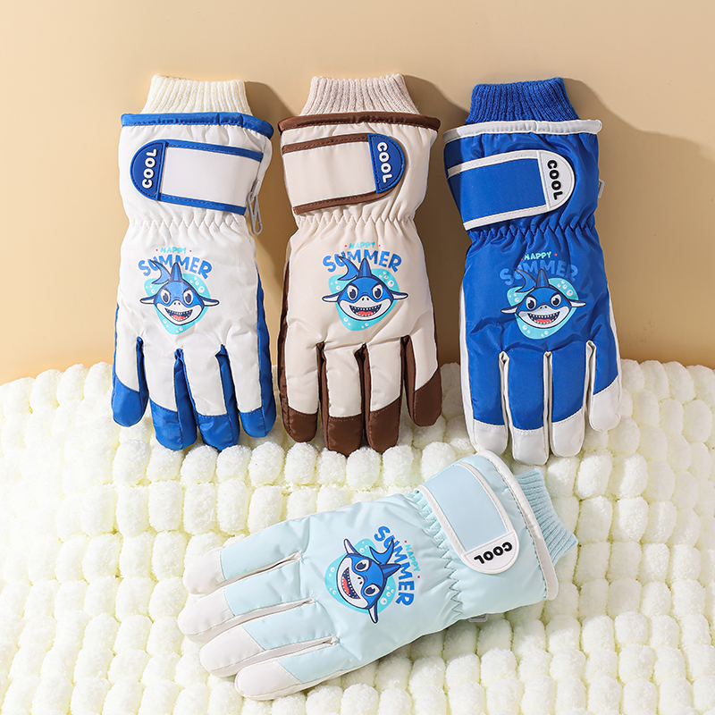 儿童滑雪手套男女童防寒保暖加绒五指学生中大童冬季防冻骑车分指