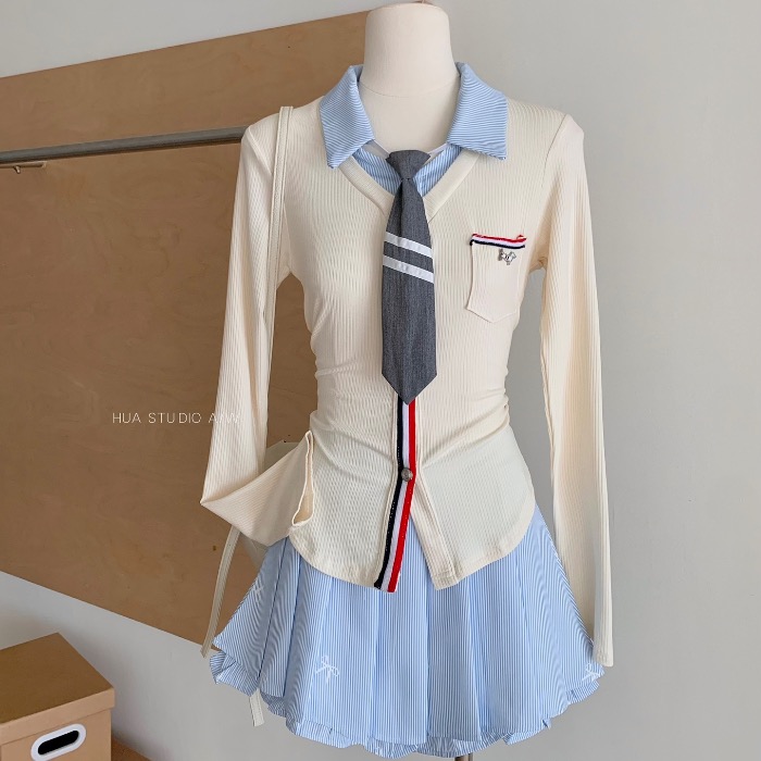 【瑞茜】伯恩少女 秋季学院风显瘦设计感上衣半裙R66215-1H