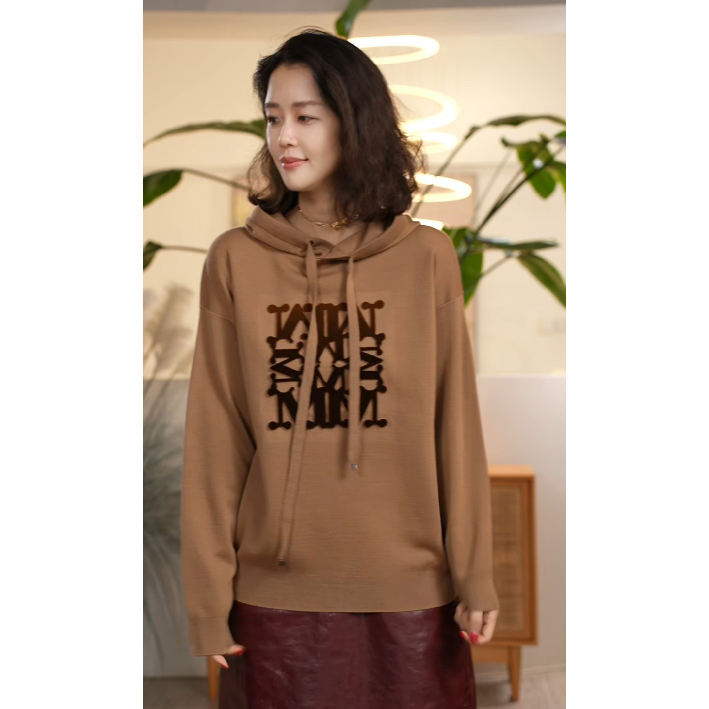 Y【叭哒不惑】恰好 绵羊毛连帽设计毛针织衫女宽松百搭毛衣