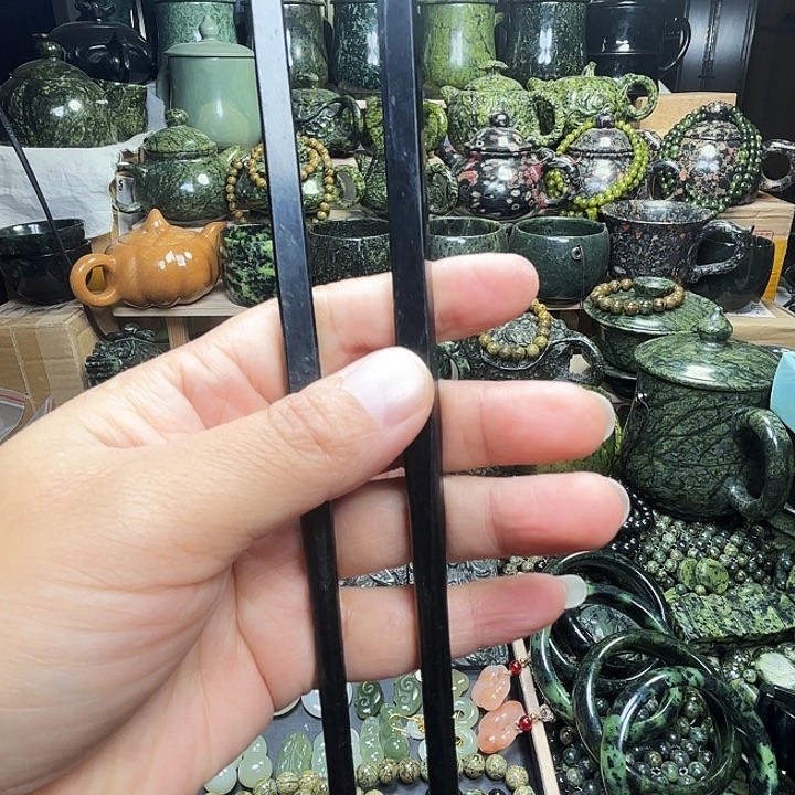 蛇纹石玉未镶嵌珠宝半成品藏玉药王石福利款黑包公筷子