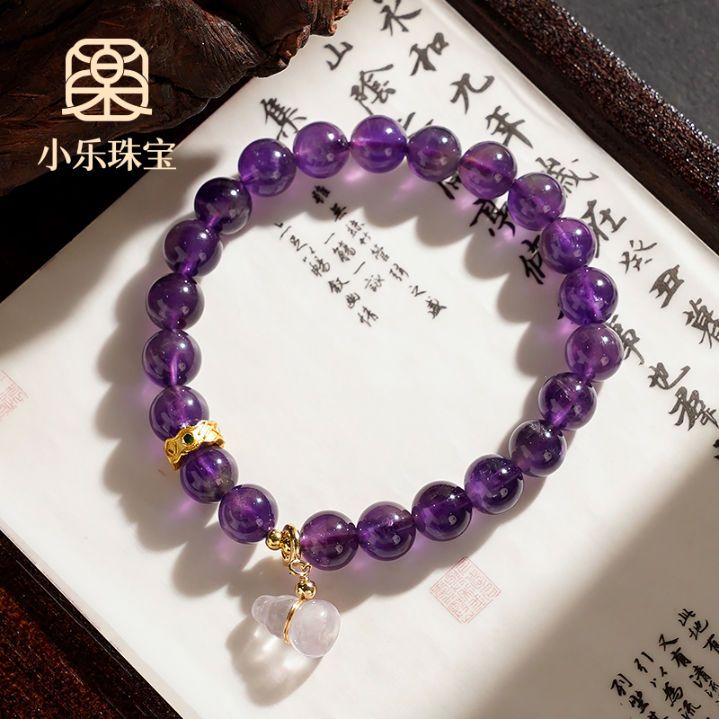 原创简约百搭单圈天然紫水晶手串小葫芦福禄手链多样性发一-9828