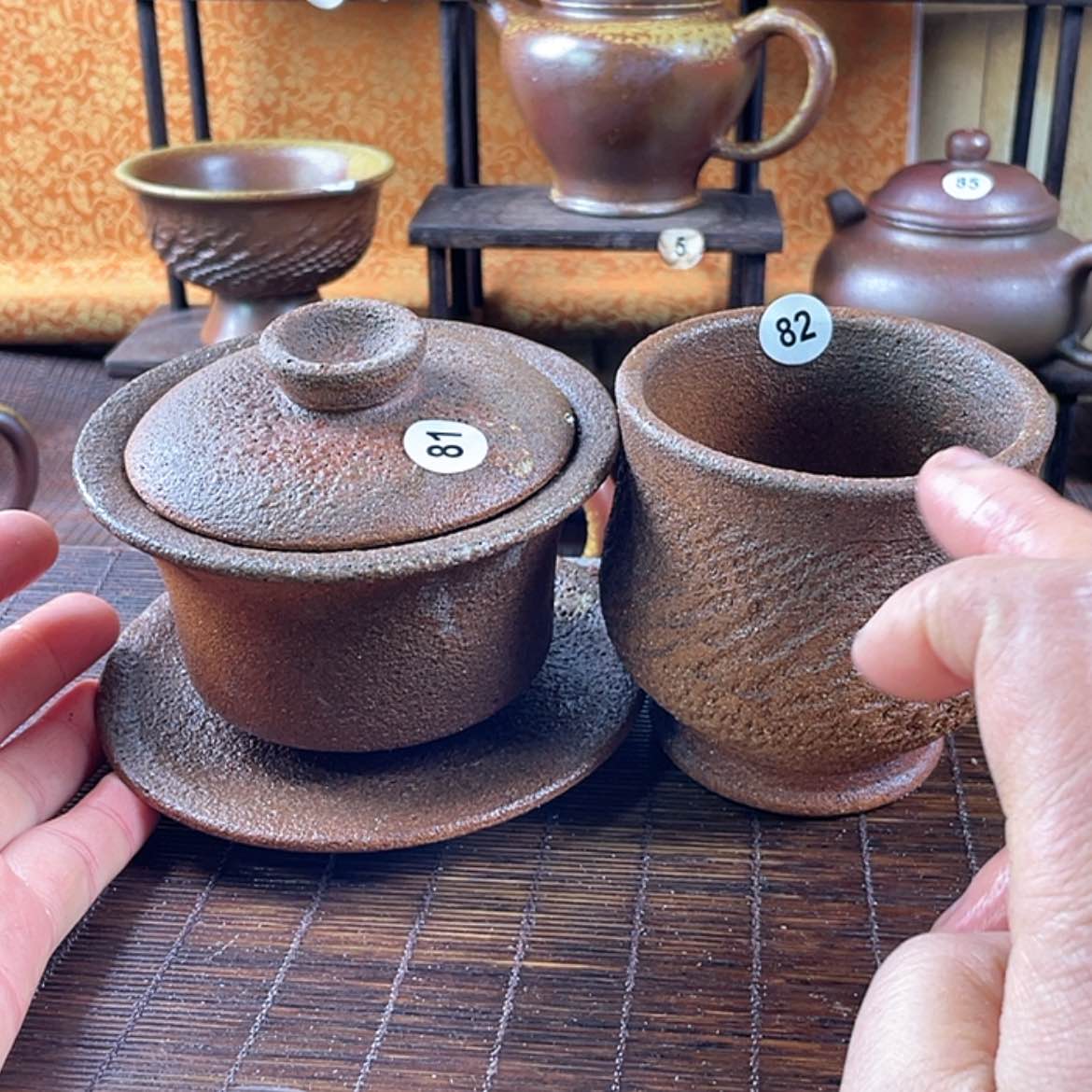 【闪购商品】h*h柴烧盖碗加主人杯粗砂柴烧