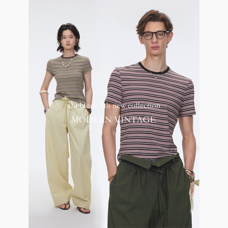 【ULD】/90s意大利电影感配色条纹Air细腻奶油肤感天丝弹力无感T恤