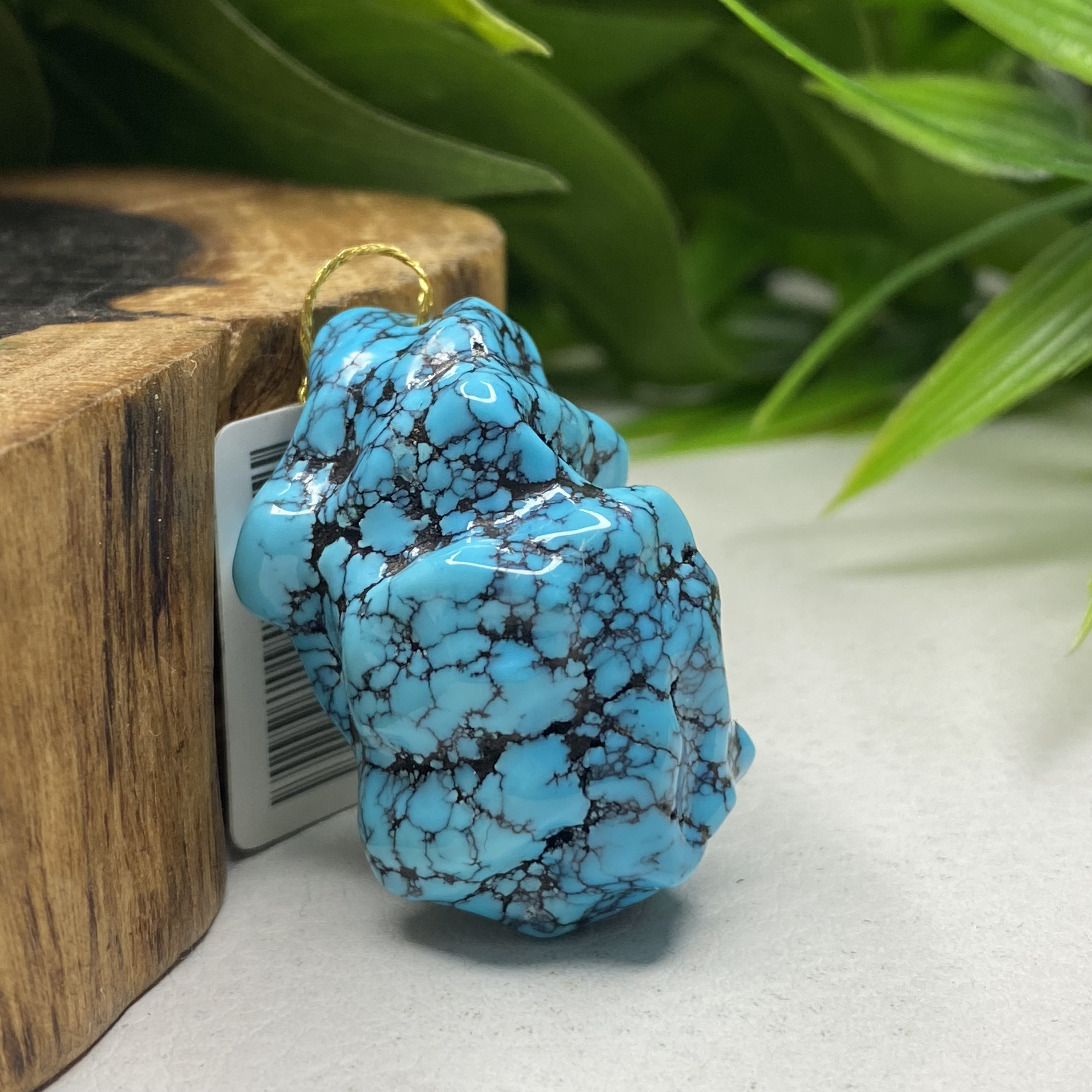 天然原矿绿松石乌蓝花随行吊坠手把件26.7*36.3mm重23克地大质检