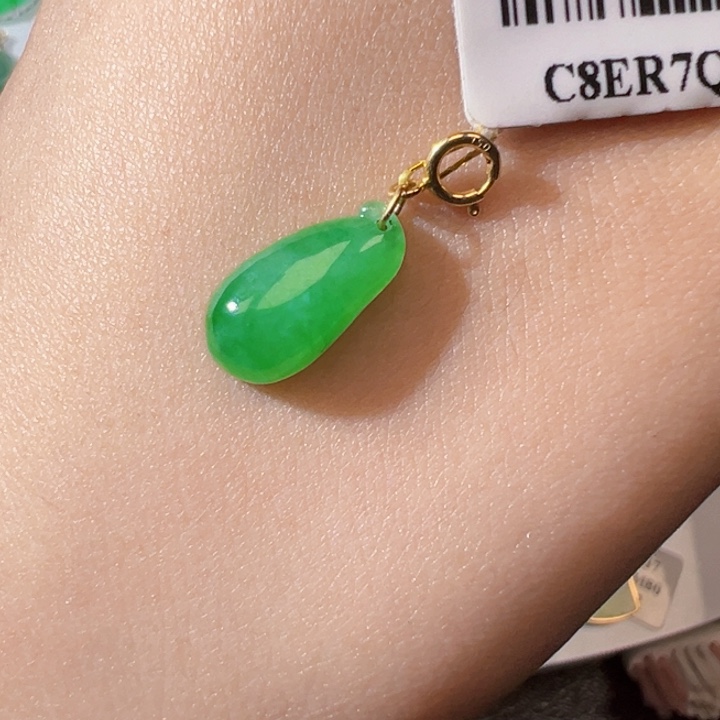 翡翠挂件18K金镶嵌翡翠