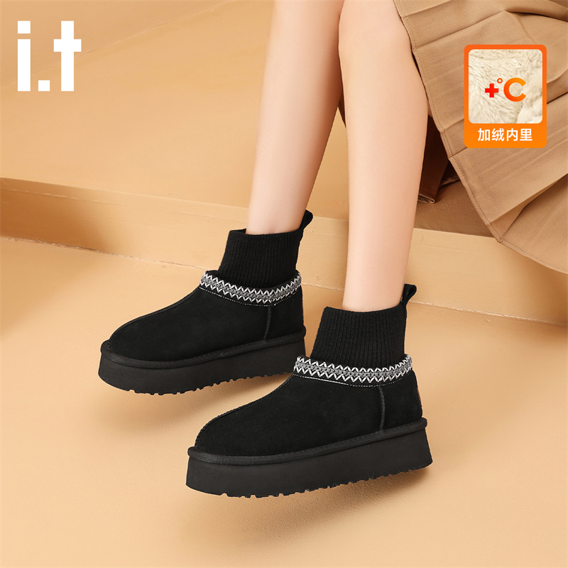 i.t puzzle冬季女款可爱雪地靴加绒加厚棉鞋厚底增高百搭休闲女鞋