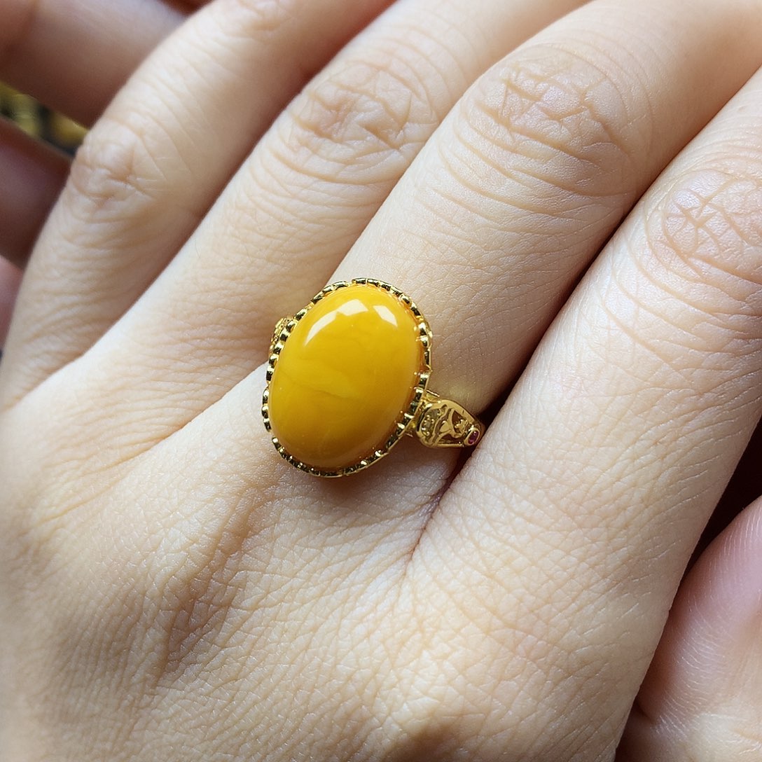 蜜蜡戒指银S925镶嵌戒指