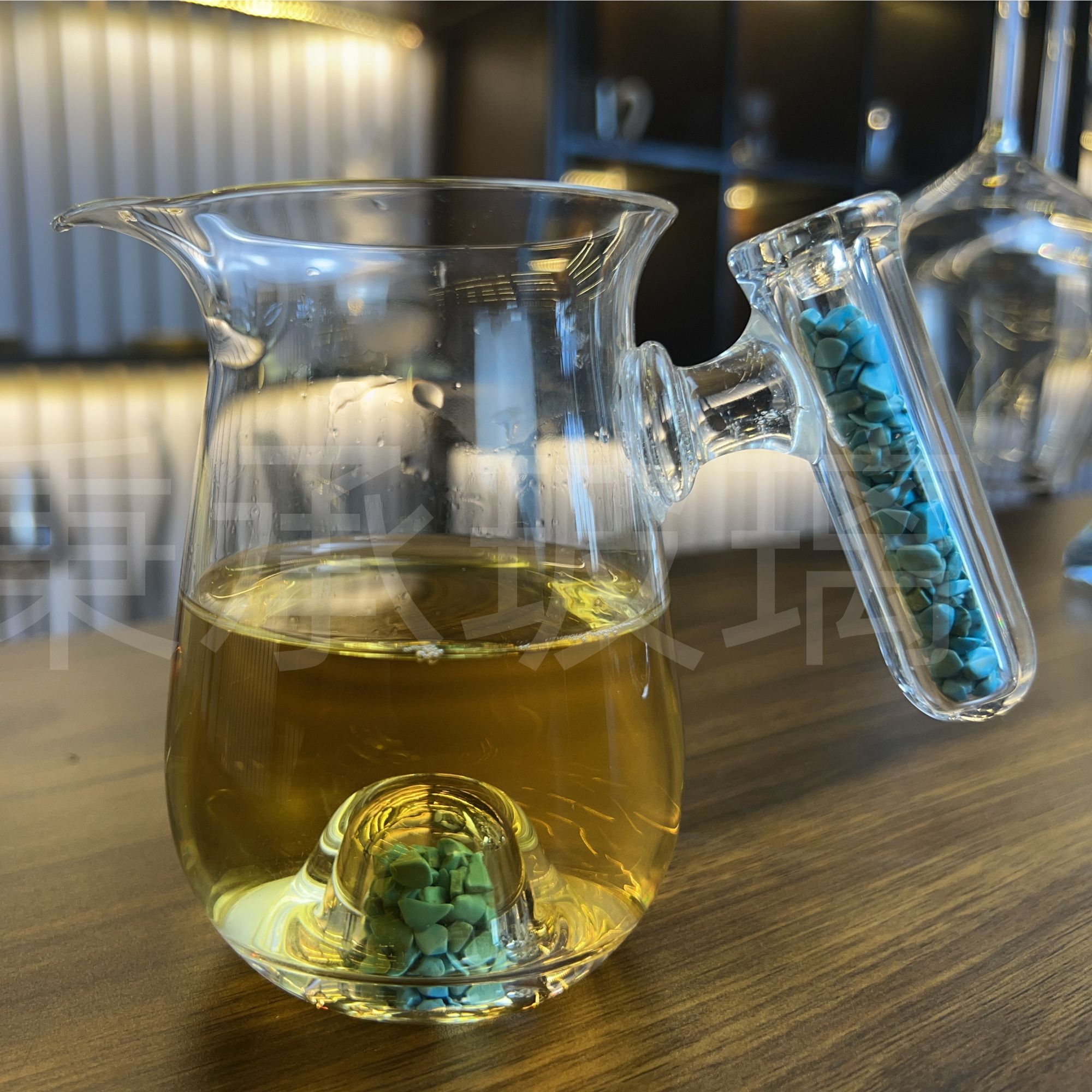 水晶公道杯绿松石创意手工公道杯分茶器大容量水晶玻璃茶具公道杯