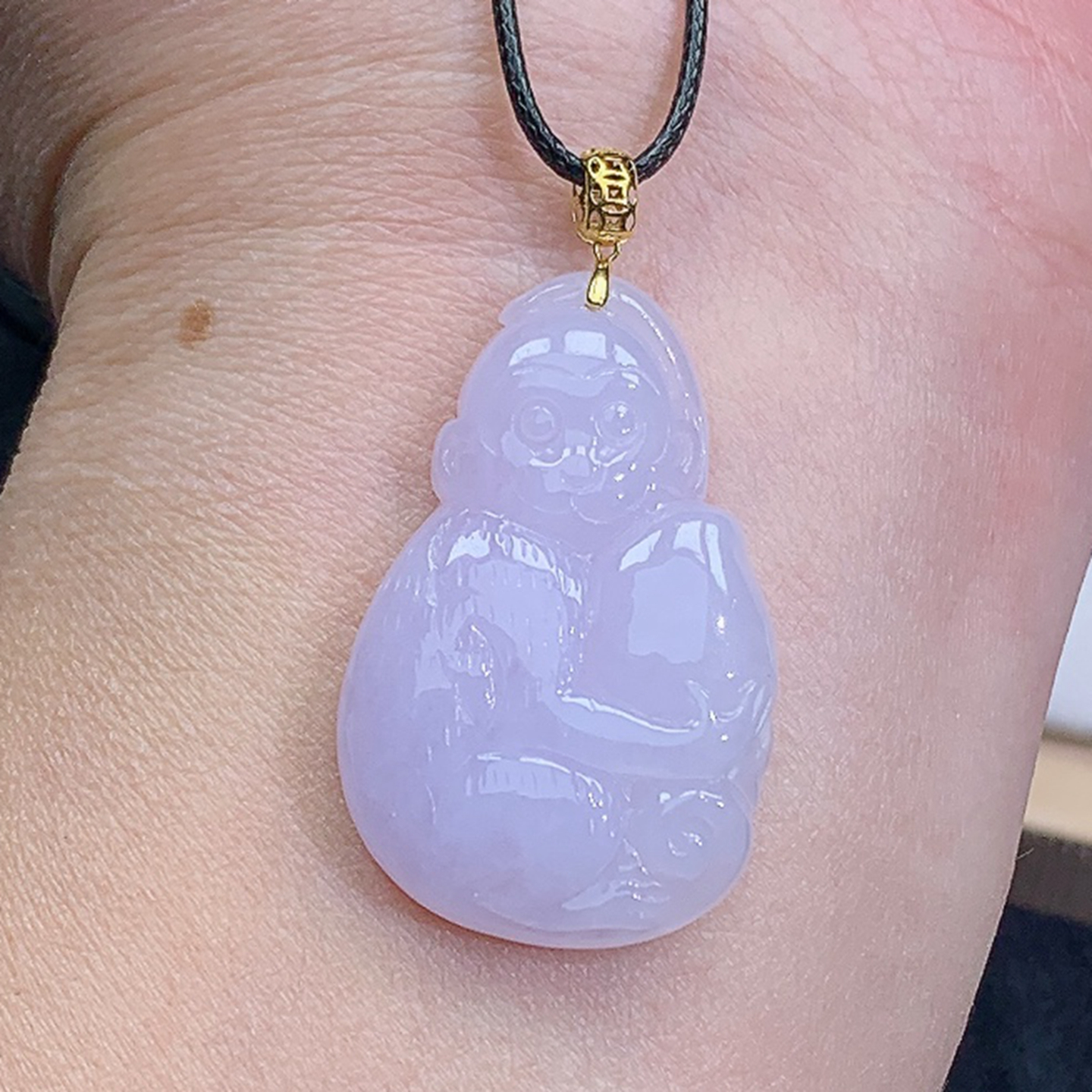 精雕 紫罗兰 18K金扣头生肖猴 吊坠 8.30g缅甸天然A货翡翠玉石