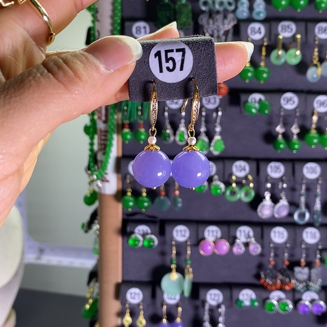 银S925镶嵌翡翠耳饰157