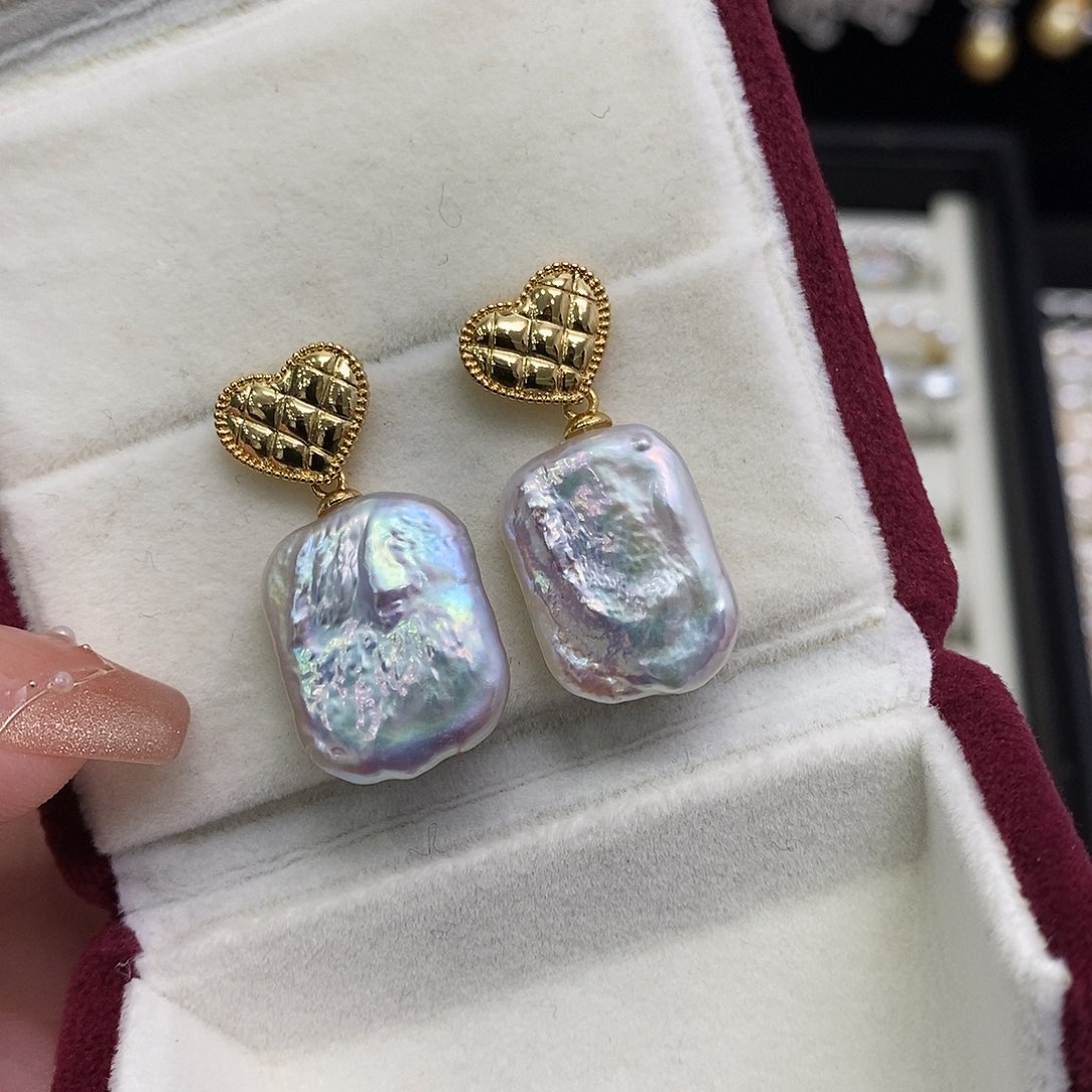 淡水珍珠耳饰合金极光炫彩大巴洛克耳钉