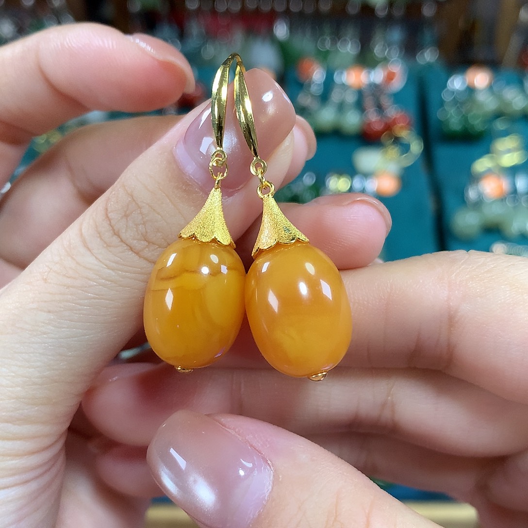 蜜蜡银S925镶嵌耳饰卡16*13左右