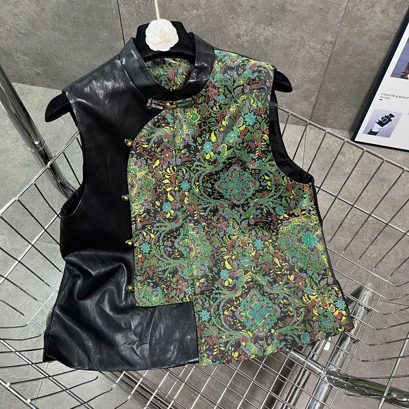 欧洲站2025秋季新款复古刺绣提花图案装饰拼接设计老钱风中式马甲