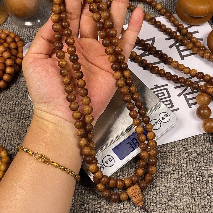 檀香木手串/手链老山檀香黑肉虎纹树心老料0.8/108沉水
