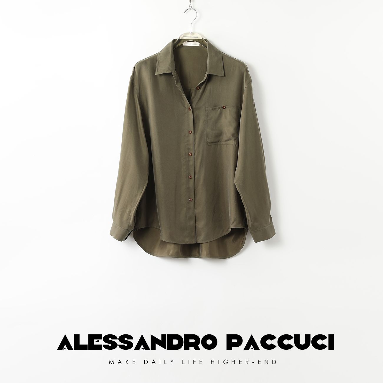 AP洛哥43033HC/-1【原野】铜氨翻领墨绿色百搭经典基础款衬衫2024秋