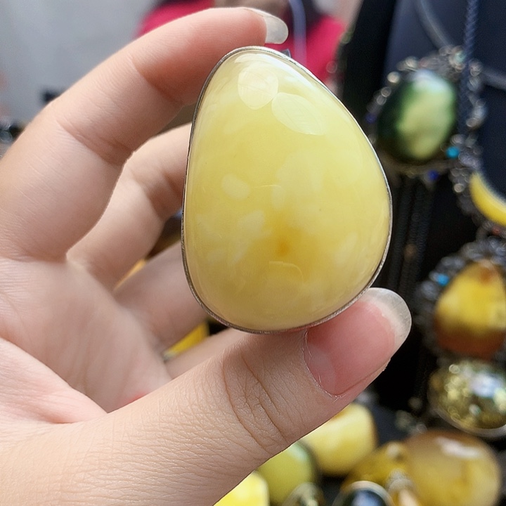 银S925镶嵌琥珀裸石耳坠