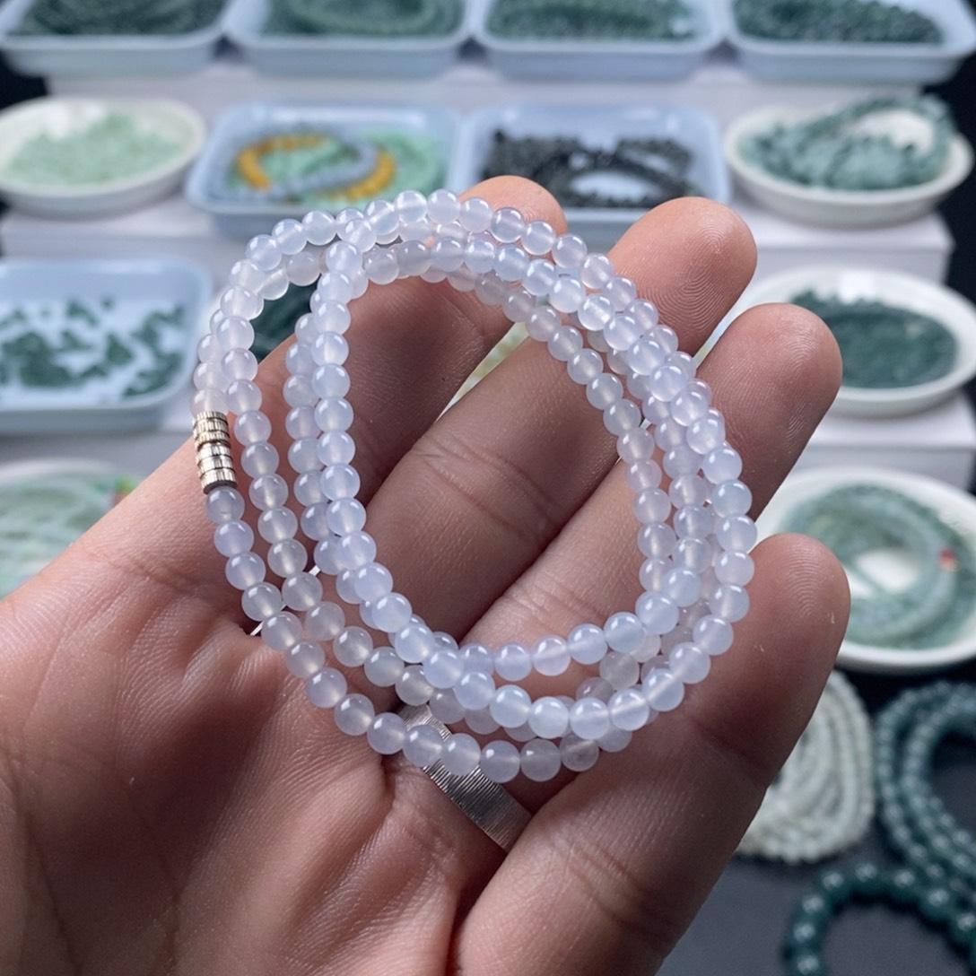 翡翠散珠卡4mm白月光珠链