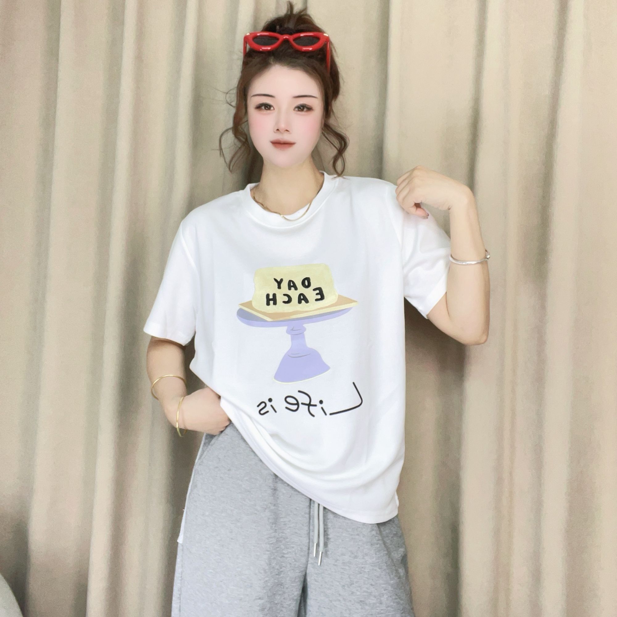 洋气T恤设计感上档次质量好圆领上衣时尚休闲百搭短袖春夏潮6936