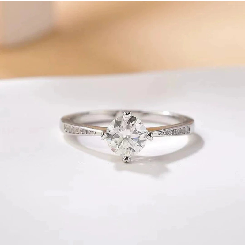 925银莫桑石戒指 ［心心相印］S925银 镀 18k D色莫桑钻戒0.5ct_1ct