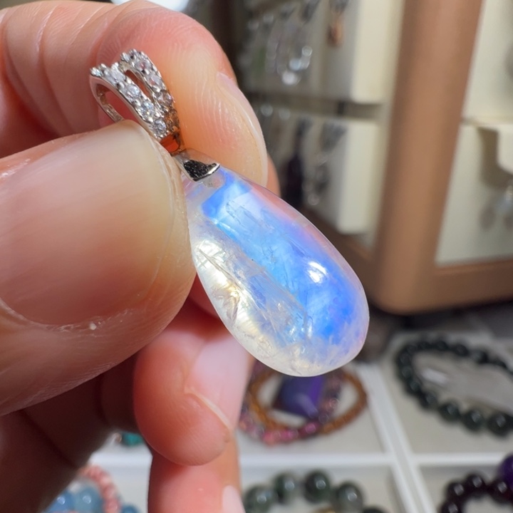 银S925镶嵌长石颈饰天然蓝月光石