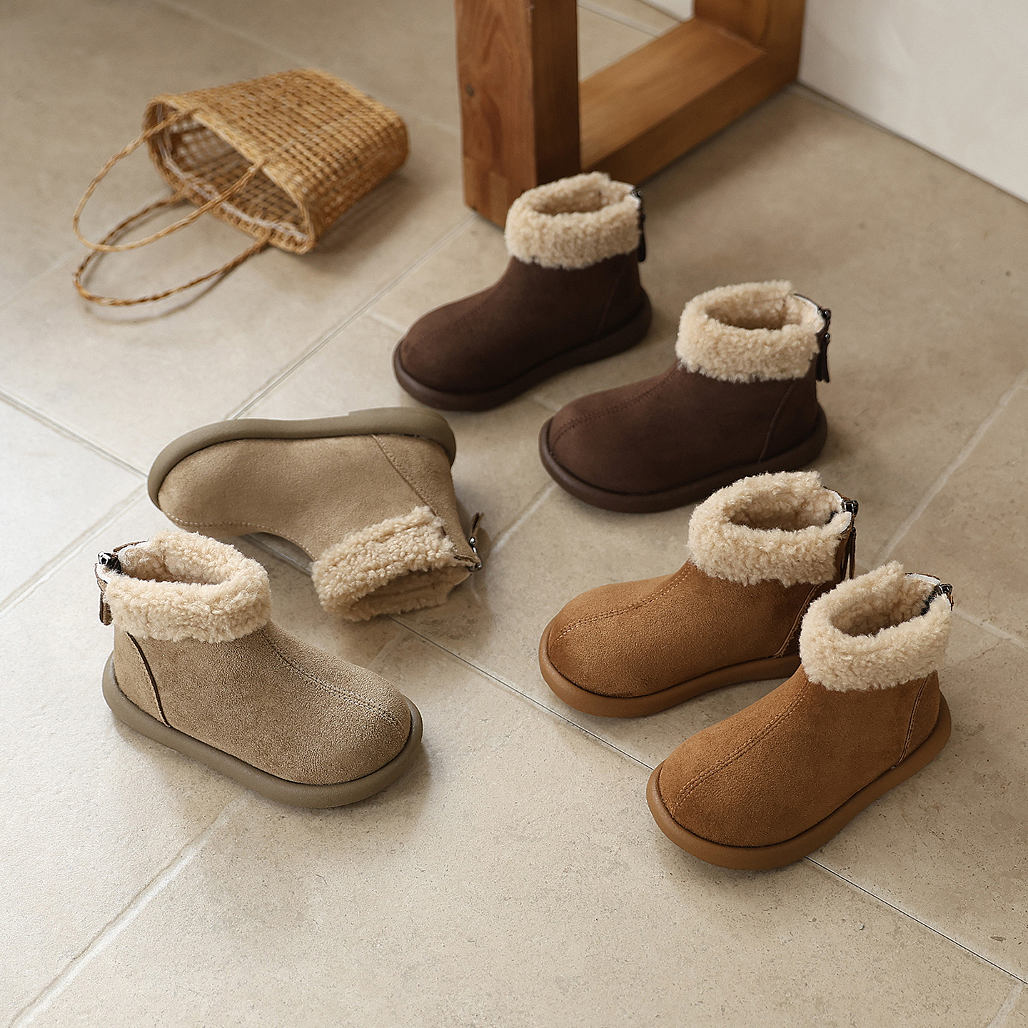 【文艺感】韩版男童纯色大棉儿童勃肯短靴时尚百搭复古女童保暖棉靴