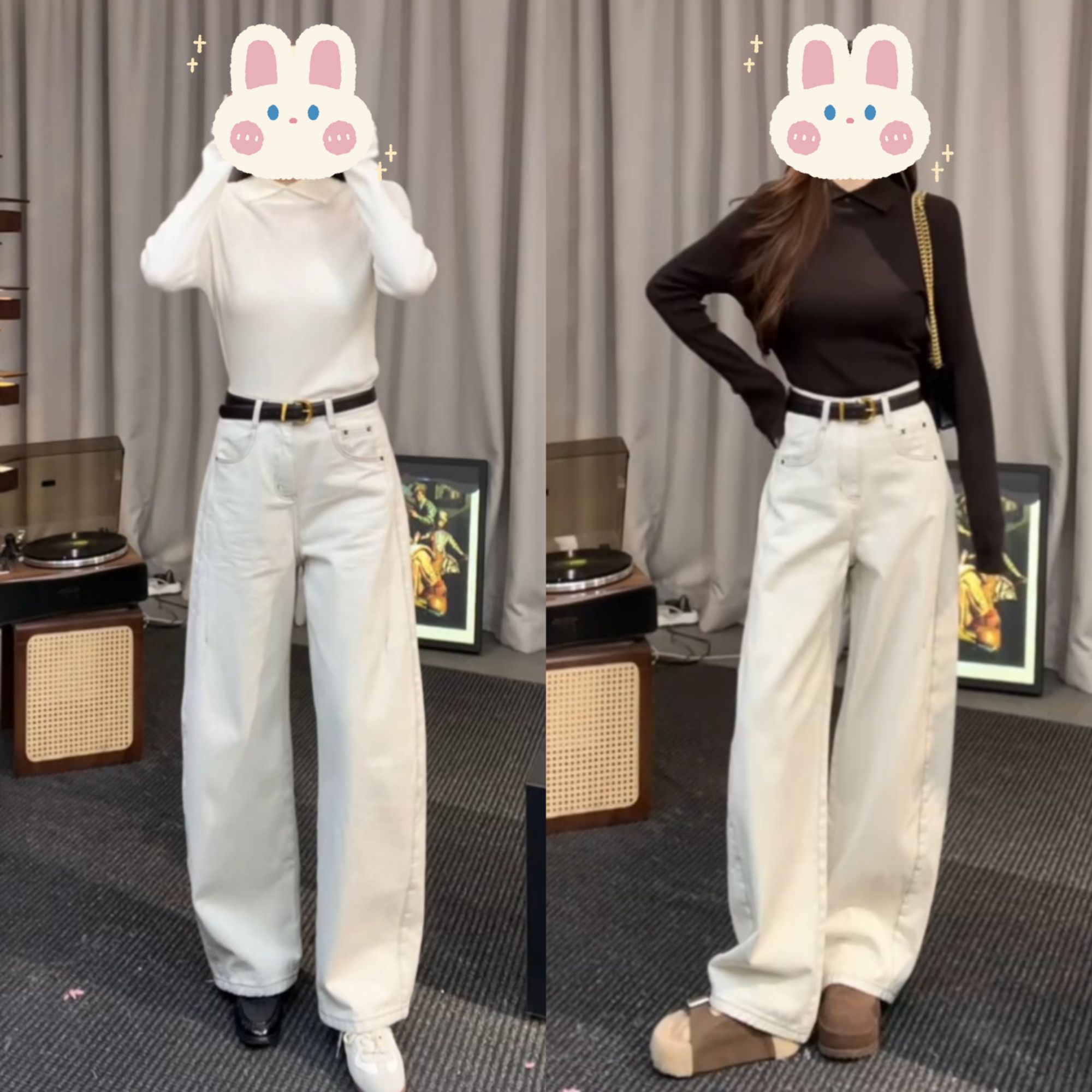  琥珀流光风翻领针织衫磨毛加厚明线设计休闲牛仔裤BB50484