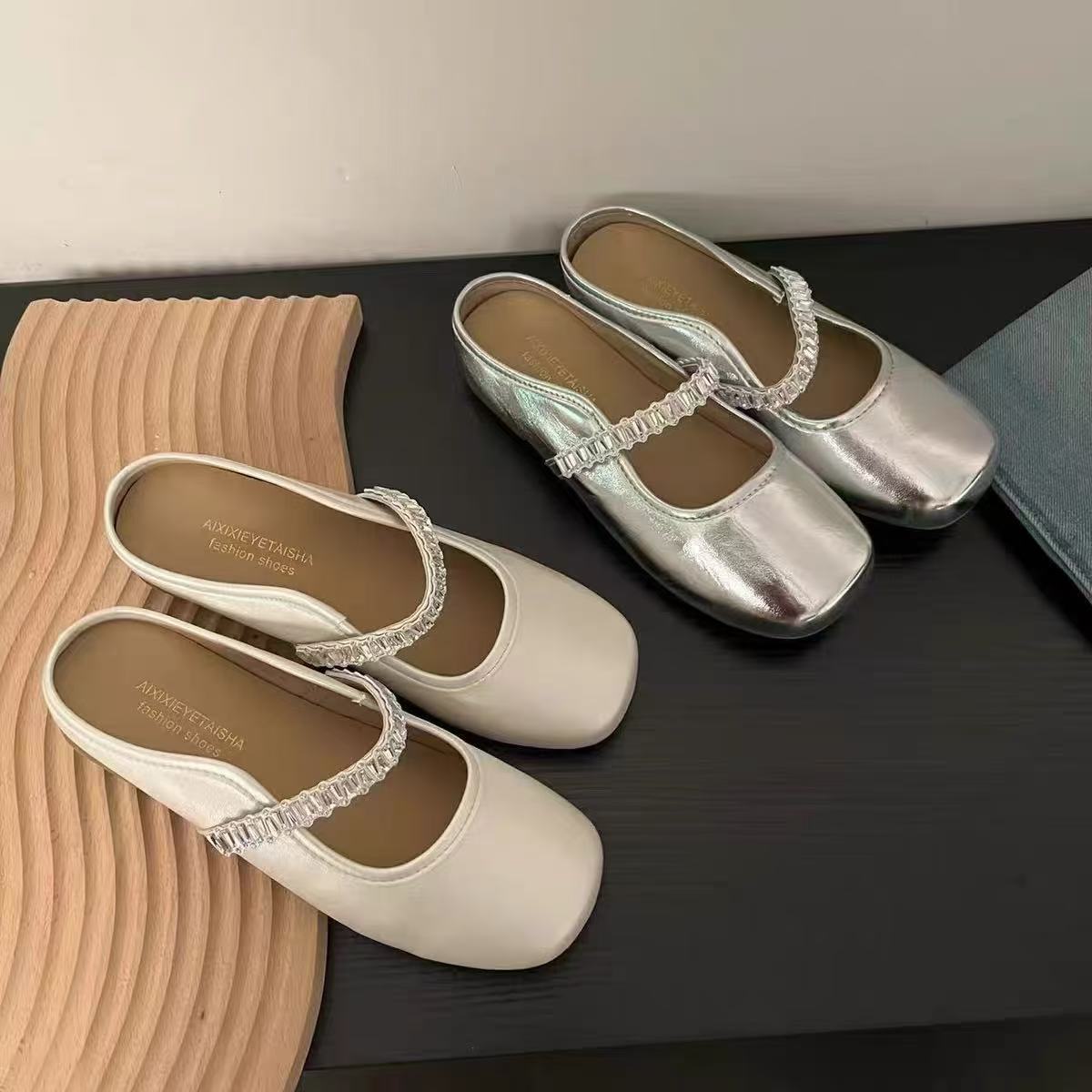 B06新款带钻圆头舒适百搭软底半拖鞋仓