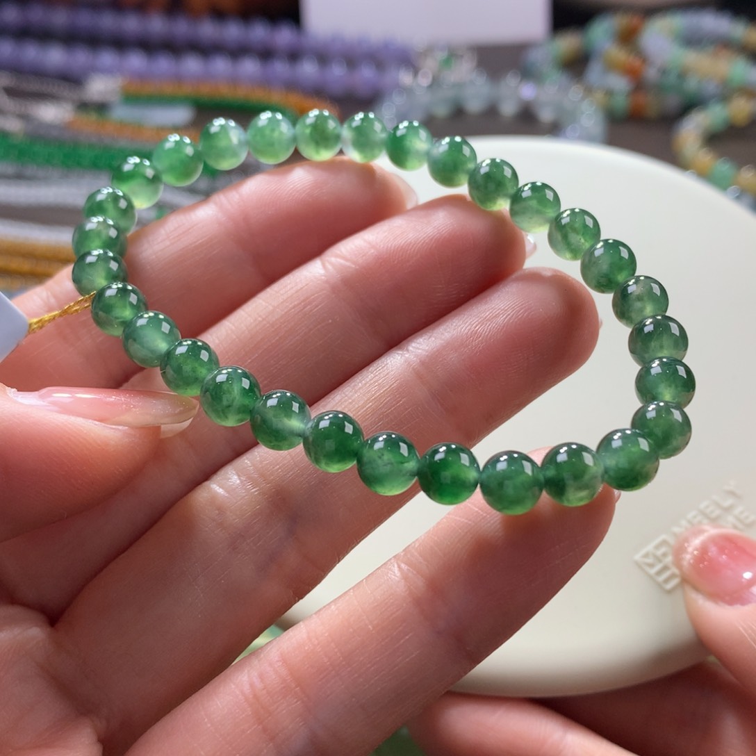 翡翠手链未镶嵌冰飘海草花卡6