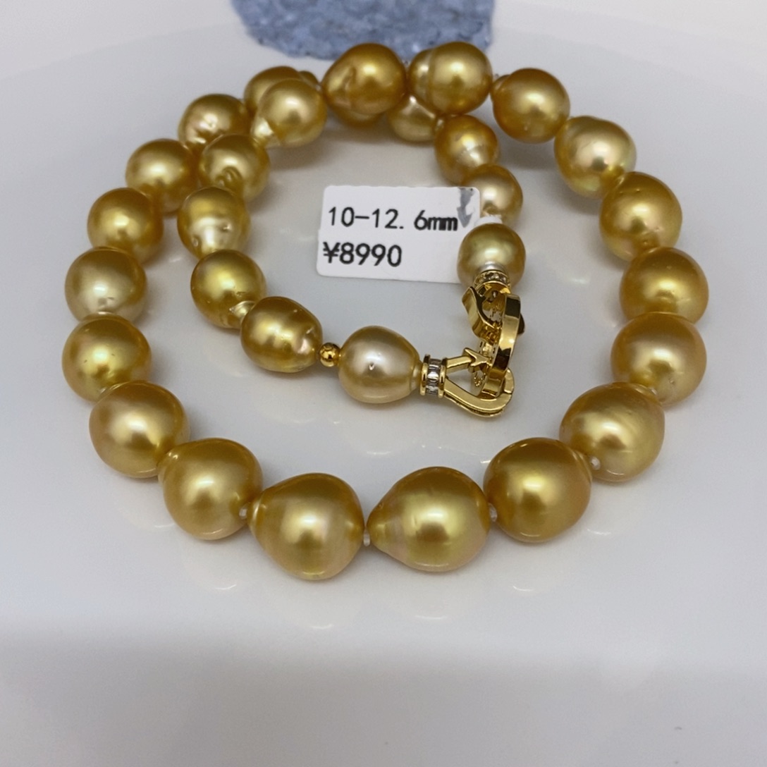 海水珍珠项链未镶嵌小*南洋金项链10-12.6婷