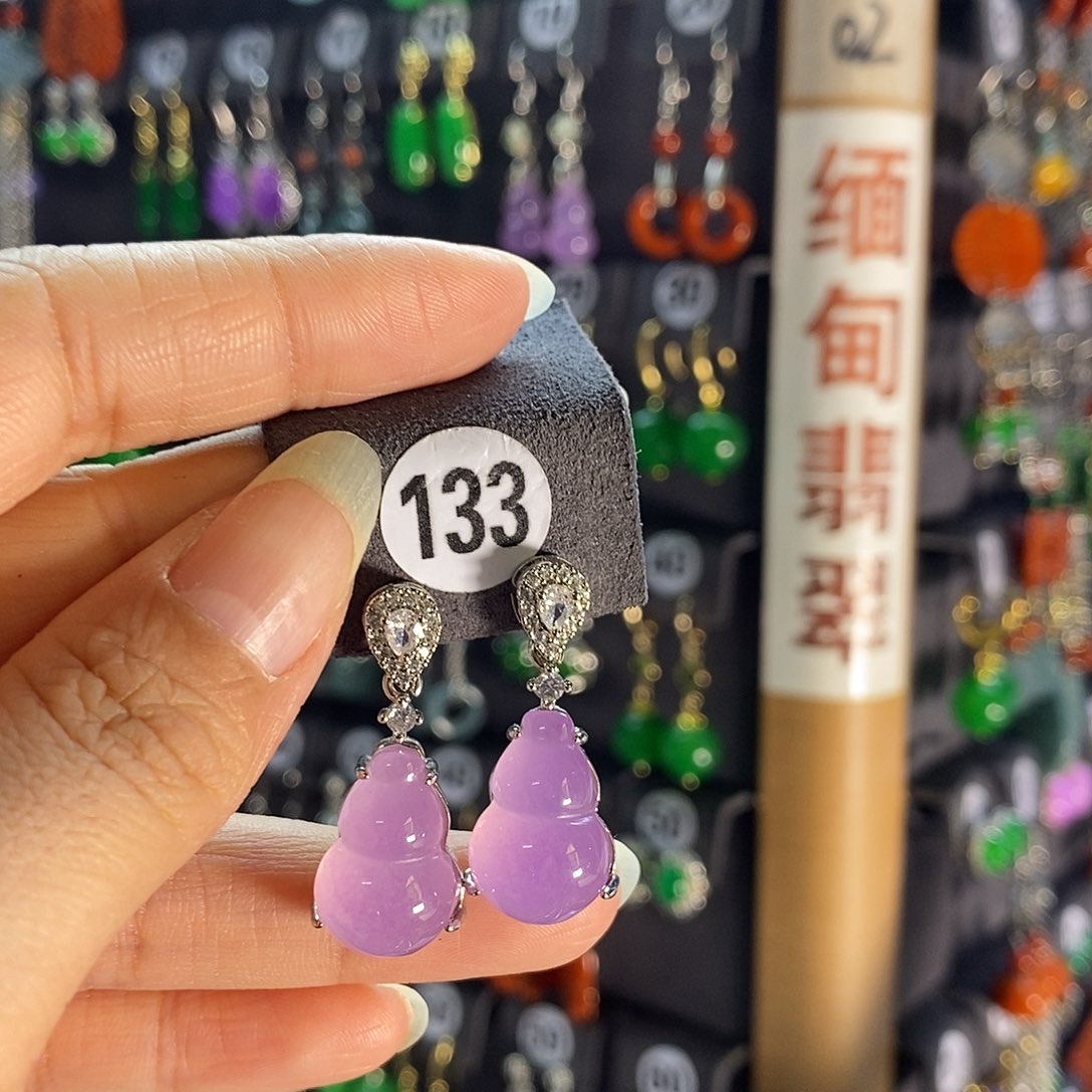 银S925镶嵌翡翠耳饰133