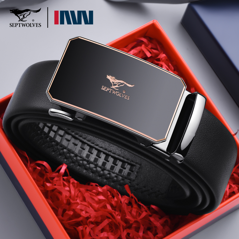 七匹狼皮带男款真牛皮腰带男士自动扣真皮裤带爸爸生日礼物送老公